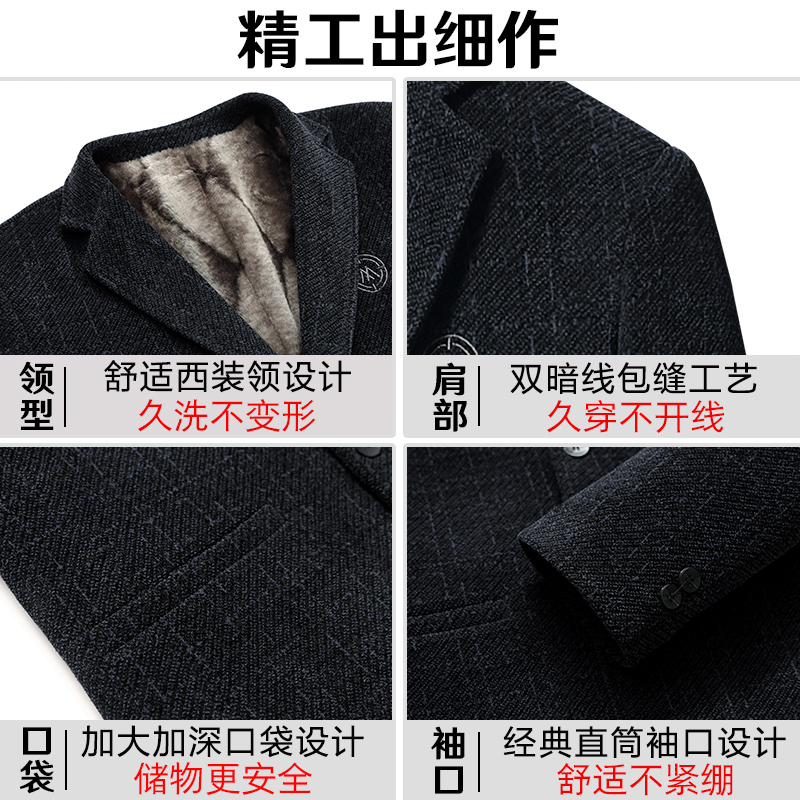 啄木鸟爸爸冬装外套装中年加绒加厚毛呢子西装男中老年人50岁西爸高清大图