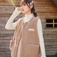 [2.5折价130元]唐狮冬季新款外套女仿羊羔毛棉马甲百搭上衣女夹克韩版休闲学院风