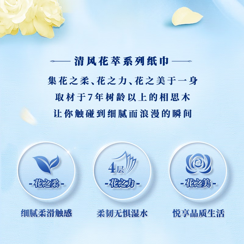 清风 抽纸 [种地吧2]花萃4层80抽*18包S码 卫生纸巾 餐巾纸 整箱装 f高清大图