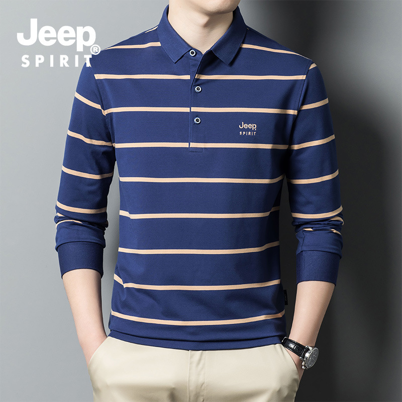 JEEP SPIRIT吉普春夏户外男士翻领POLO衫长袖T恤 HB85T01蓝色 XXL