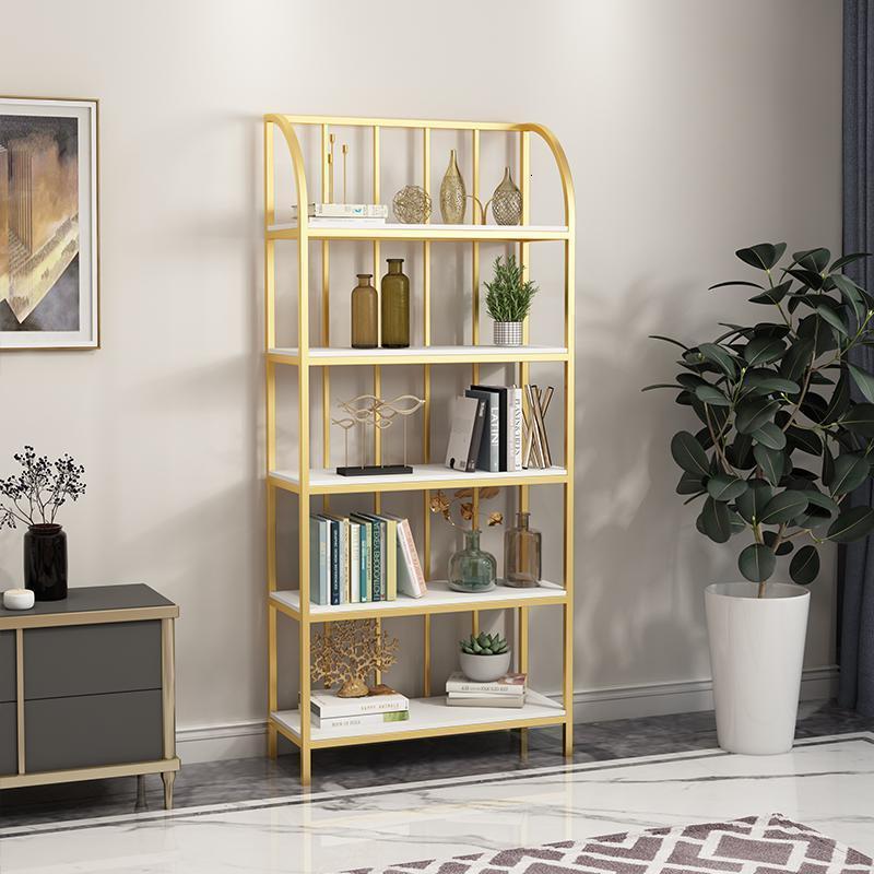 汐岩北欧铁艺梯形置物架落地实木搁板收纳书架办公客厅靠墙装饰展示架 长80*宽32*高180cm（金+白板）