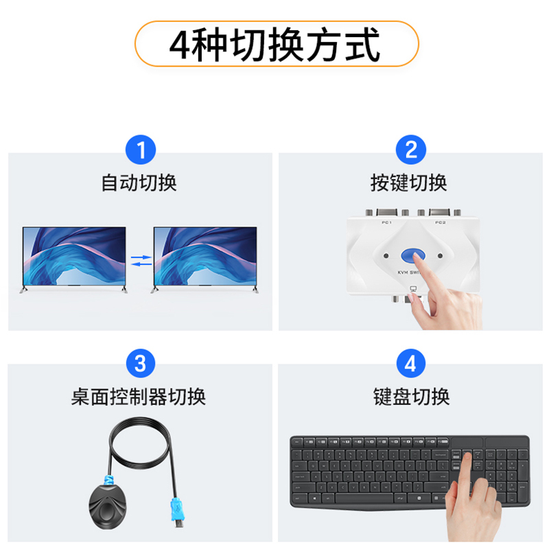 迈拓维矩MT-201KL kvm切换器2进1出2口usb自动键盘鼠标vga电脑切换器