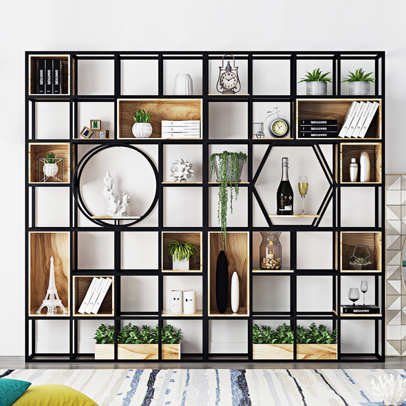 三能 办公家具铁艺隔断置物架客餐厅装饰柜玄关屏风现代简约工业风落地书架 玄关置物架高清大图