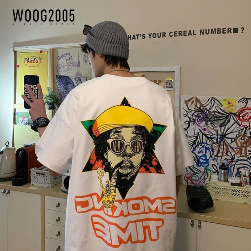 WOOG2005短袖男夏季新款INS港风宽松体恤国潮街头上衣大码胖子T图片