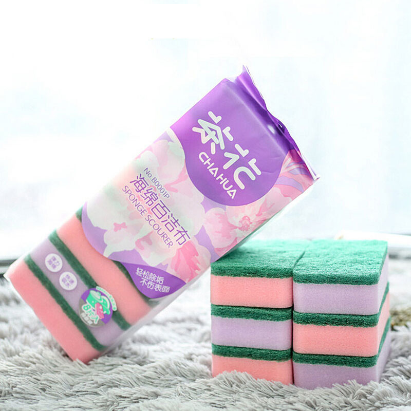 茶花洗碗布海绵擦百洁布加厚厨房刷锅不沾油家用刷碗双面清洁抹布[海绵百洁布平面款16片装]