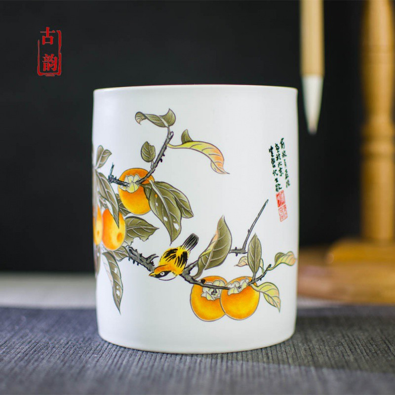 景德镇陶瓷创意收纳毛笔筒个性文房四宝艺术品摆件学生礼品笔筒三维