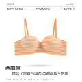 无钢圈文胸一体式不跑杯条纹小胸显大内衣聚拢无痕馒头杯文胸罩 85A 西柚橙