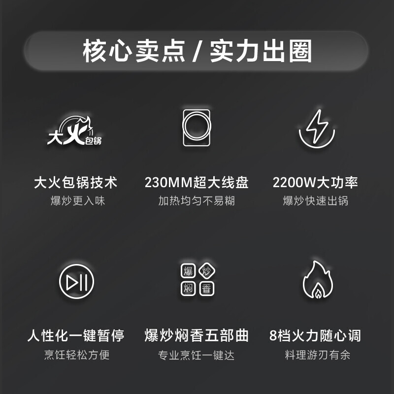美的(Midea) 美的电磁炉家用2200W大功率大火包锅火锅炉加大面板电磁灶智能定时CLC2215