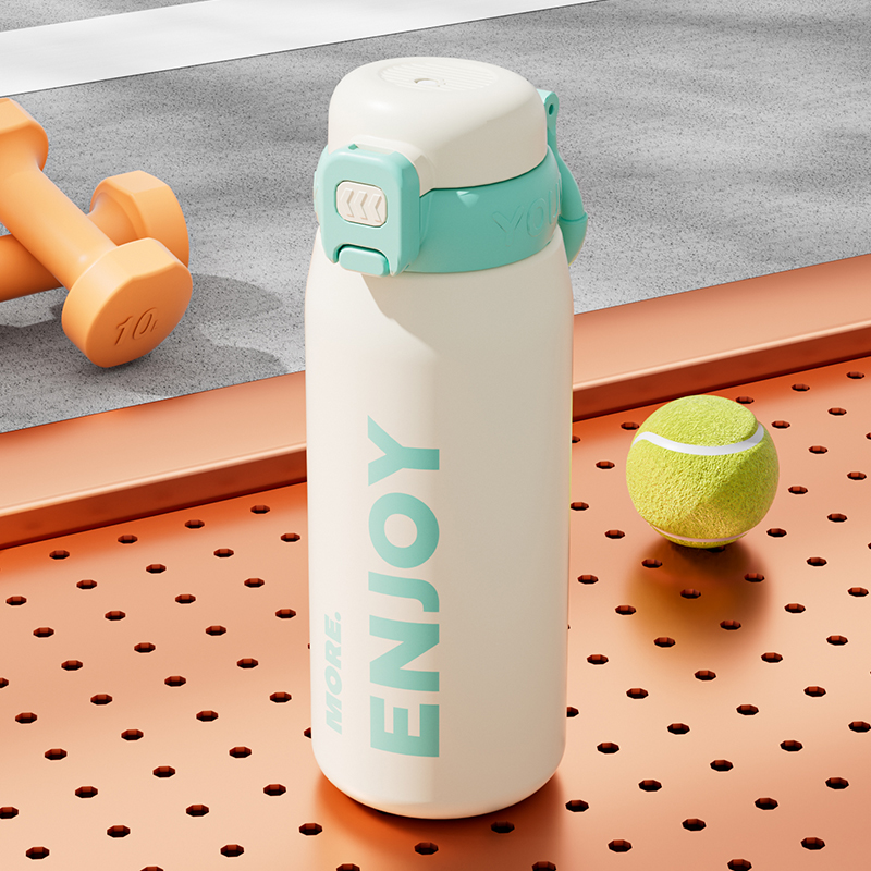 保温杯高颜值2024新款儿童水杯上学专用可爱学生杯子女带吸管保冷 蓝盖白色520ml