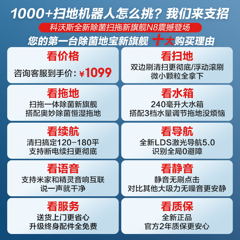 科沃斯(ECOVACS)扫地机器人 N8扫拖一体智能家用吸尘器全自动扫拖除菌全新激光导航升级4.0强效双边刷 科沃斯N8高清大图