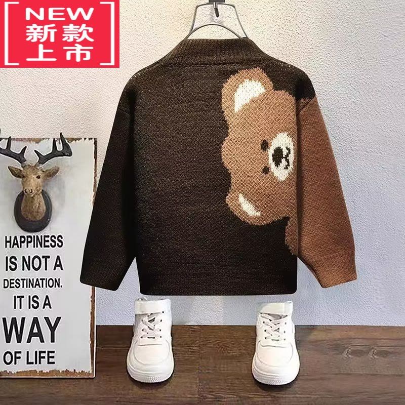 可莉允潮童穿搭男童毛衣可爱卡通熊儿童圆领针织衫炸街洋气宝宝线衣图片