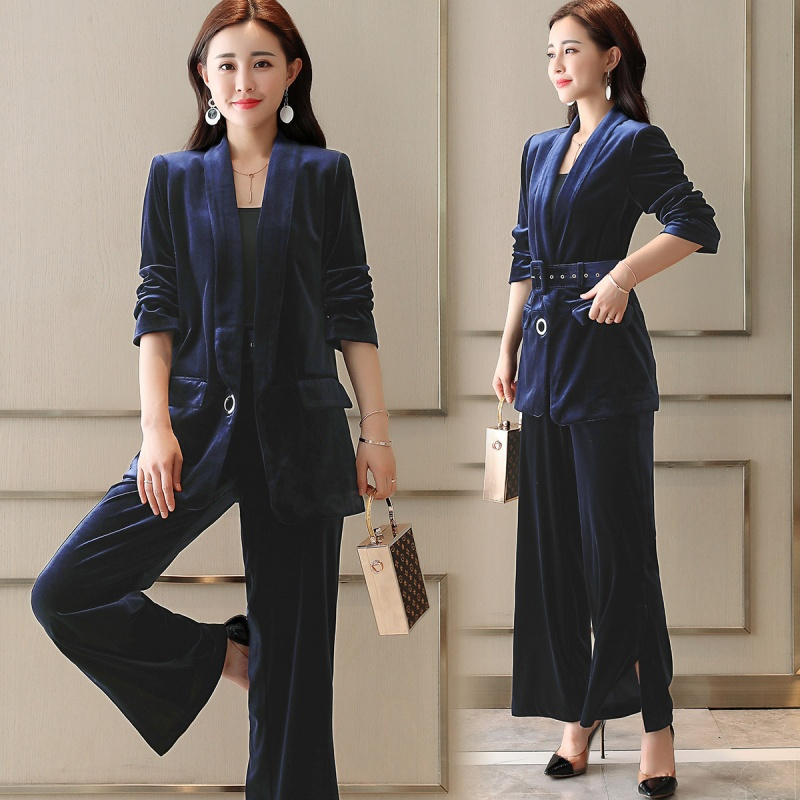 年轻阔腿裤套装女女士秋季韩版气质职业西装领修身显瘦两件套潮