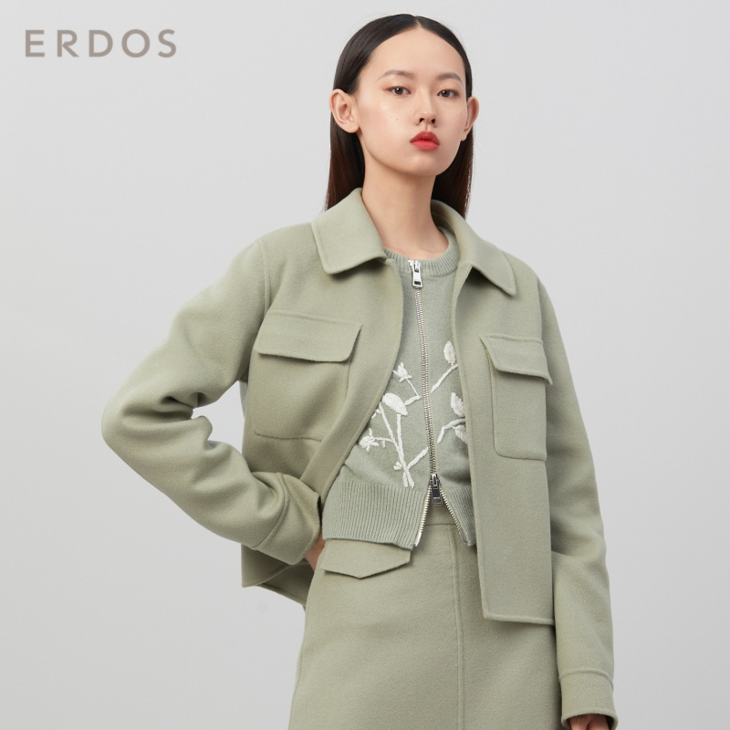 ERDOS 20春夏纯色简约精致短款夹克版女双面呢外套保暖百搭