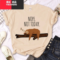 YIBUSHENGSloth T shirt 季女装时尚卡通树懒印花卡其色圆领短袖T恤r 成人L C4