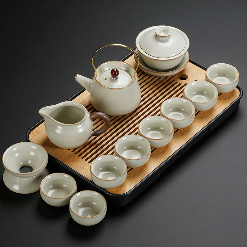 [补贴10%]2024新款汝窑功夫茶具套装陶瓷茶壶盖碗茶杯茶盘轻奢高档家用喝茶