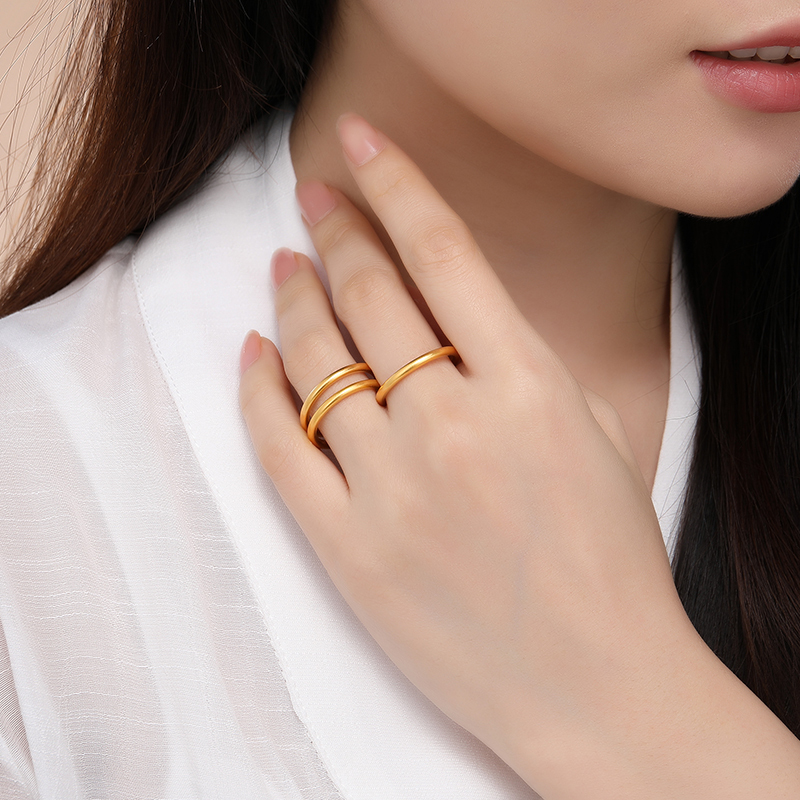 潮宏基古法小金圈黄金戒指足金关节戒细戒套戒女戒叠戴礼物zq