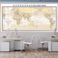 中英文对照时间海运交通地图装饰画 100*200cm 铝合金金色边框晶瓷面（可磁吸）