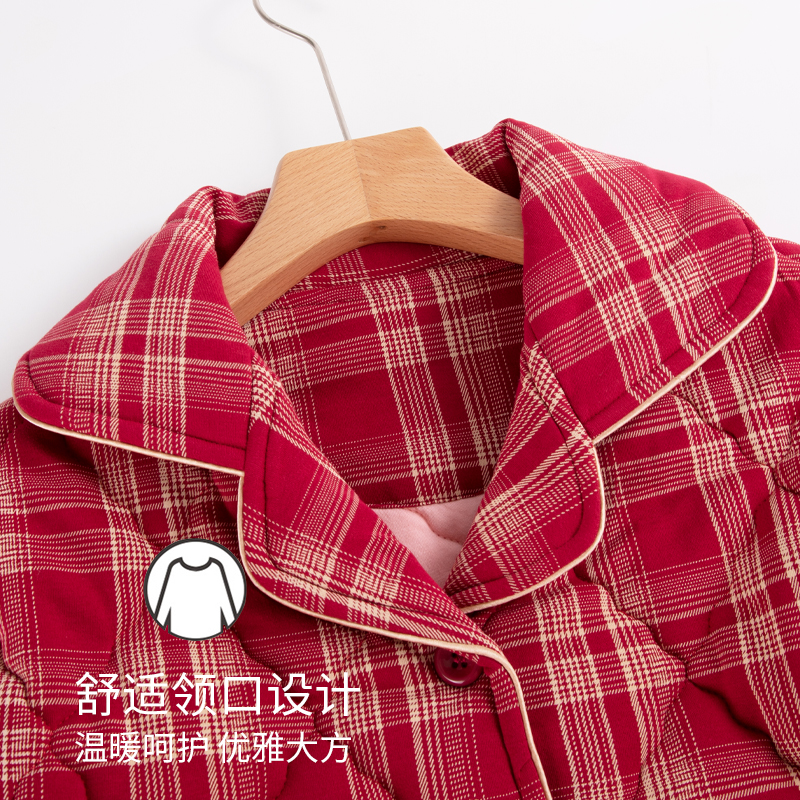 浪莎睡衣女冬季加厚纯棉夹棉冬天女款秋冬三层保暖妈妈冬款家居服高清大图