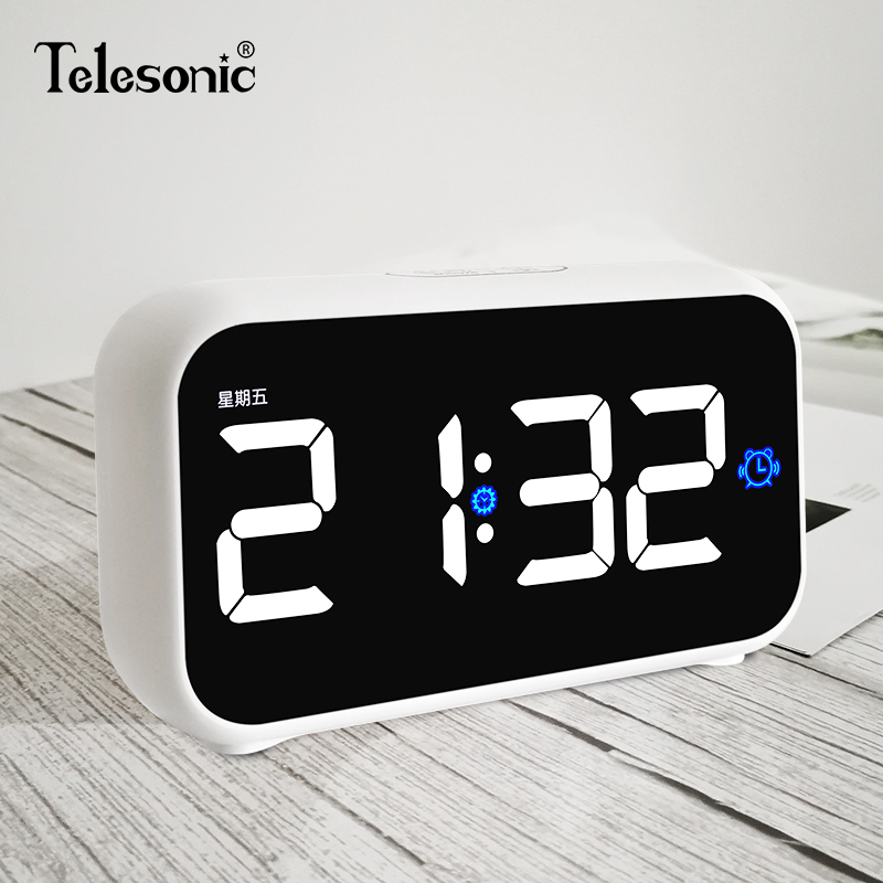 天王星(Telesonic)电子闹钟学生静音夜光床头钟智能音乐闹表台钟摆件