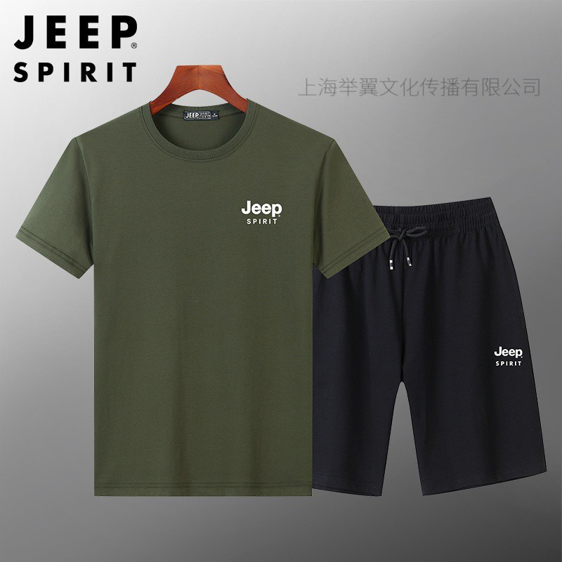 JEEP SPIRIT夏季运动套装男士透气宽松T恤短袖短裤两件套90106157