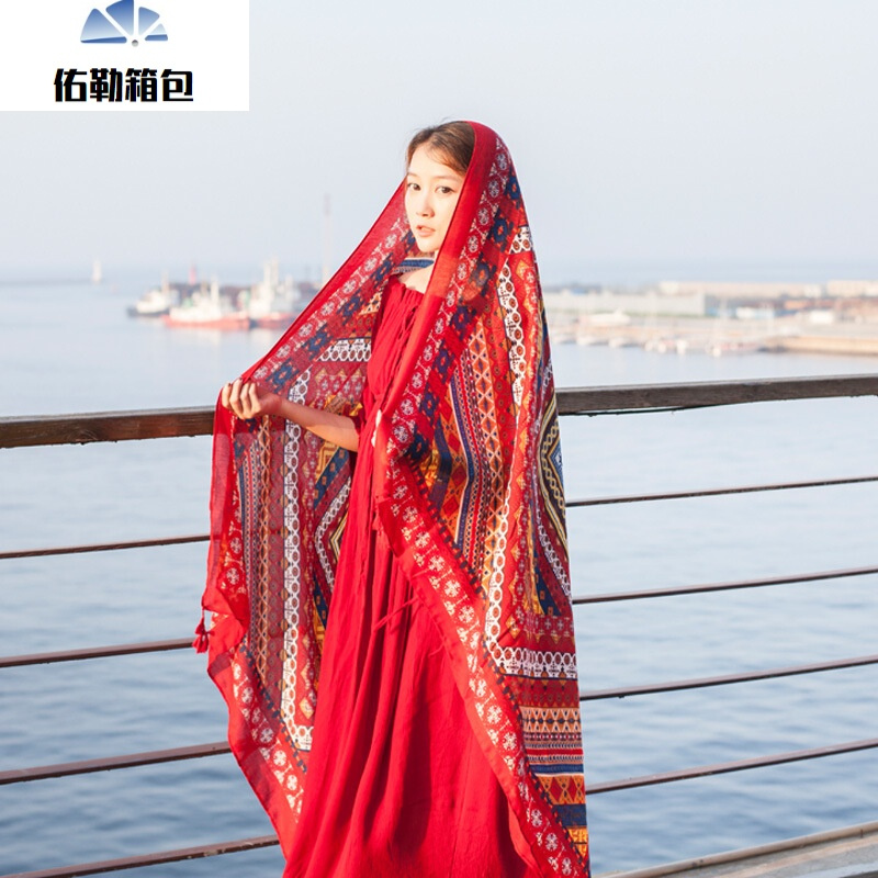 沙滩巾海边两用夏女大披肩多功能海滩纱巾丝巾夏天围巾cl