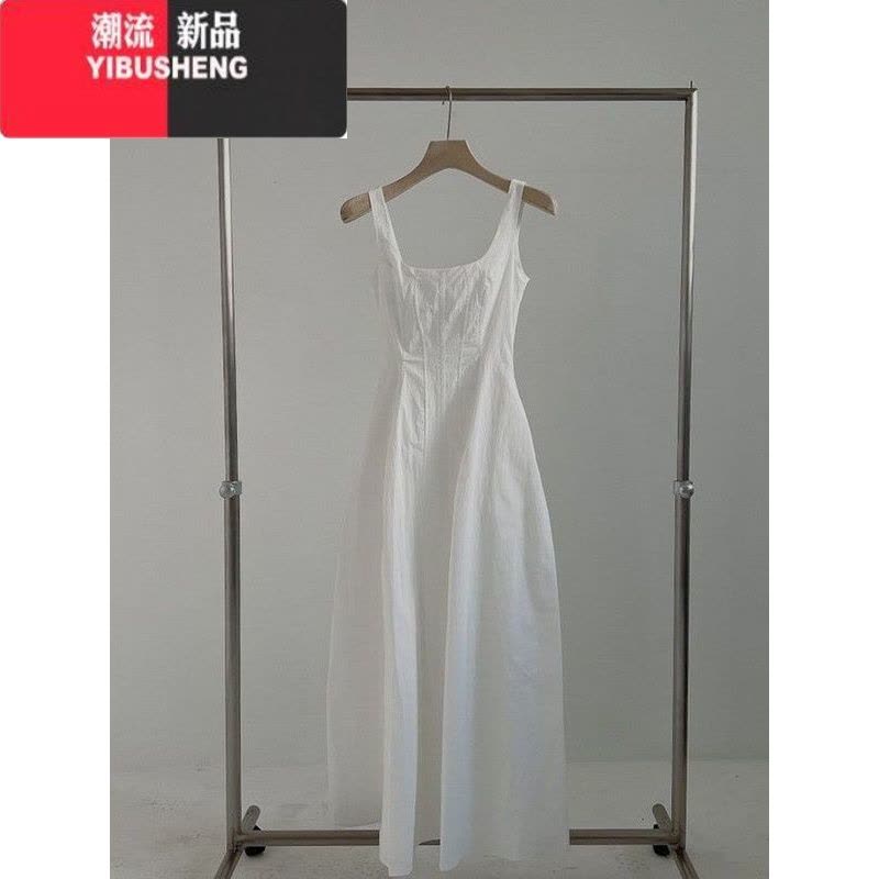 YIBUSHENG2024季新款韩版收腰显瘦气质简约无袖中长裙时尚吊带连衣裙女潮图片