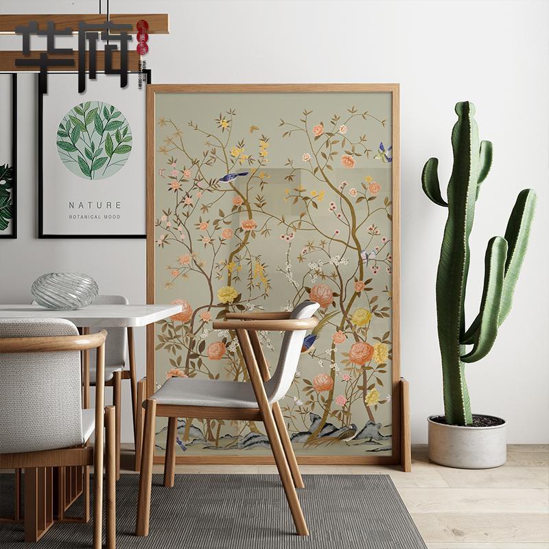 森美人美式屏风隔断客厅布艺玄关卧室简约现代顶天立地花鸟座屏小户型 新西兰樟子松140*240cm组装