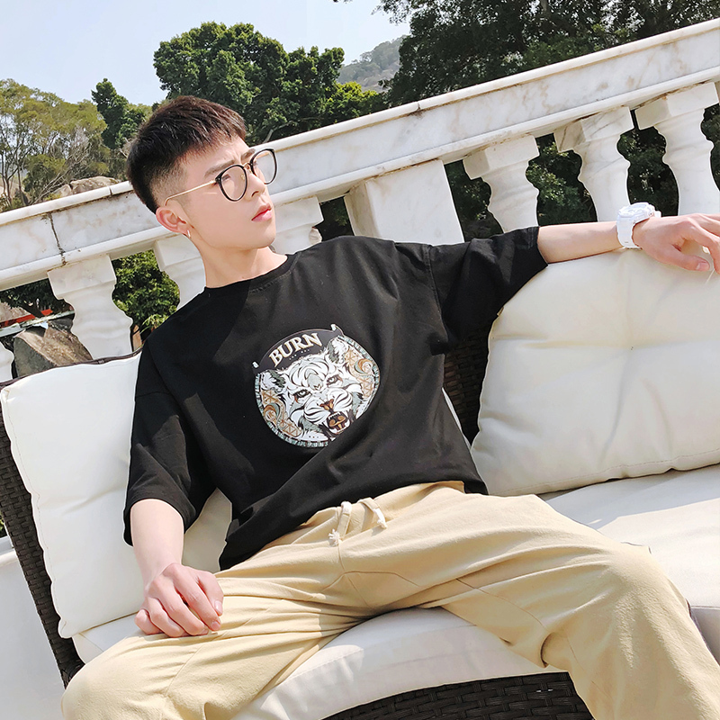 男士短袖T恤上衣服夏款装宽松韩版时尚打底衫圆领半袖体恤