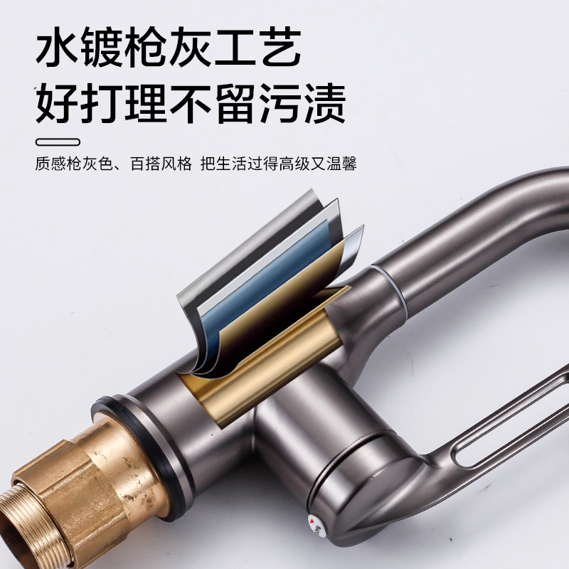 QOTOT宇宙飞船万向不锈钢水龙头面盆卫生间洗脸盆冷热单孔四档出水龙头高清大图