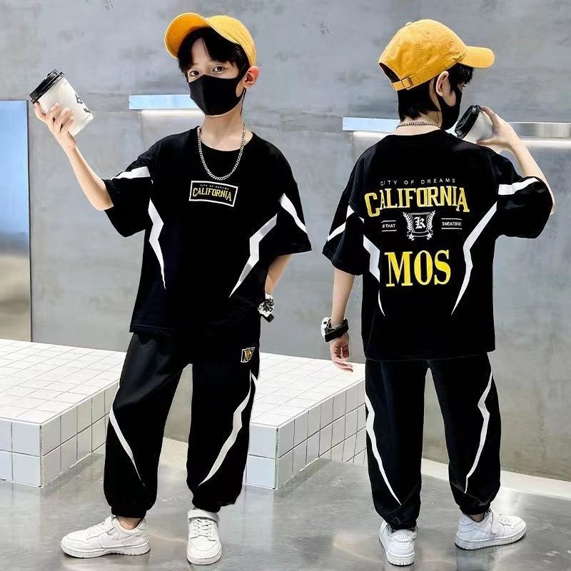 儿童装男童夏装套装新款夏季男孩中大童薄款夏款运动酷帅气潮 白色闪电套装 120