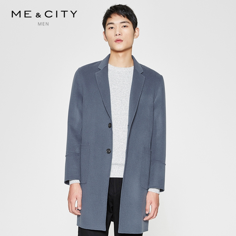 [1件5折价:360]MECITY男装春季廓形羊毛双面呢大衣男中长款韩版