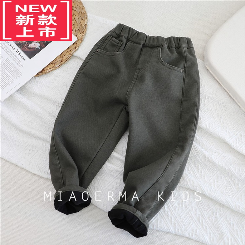 可莉允渺儿妈儿童加绒休闲裤2022新款冬季男童保暖一体绒裤子中大童长裤保暖裤