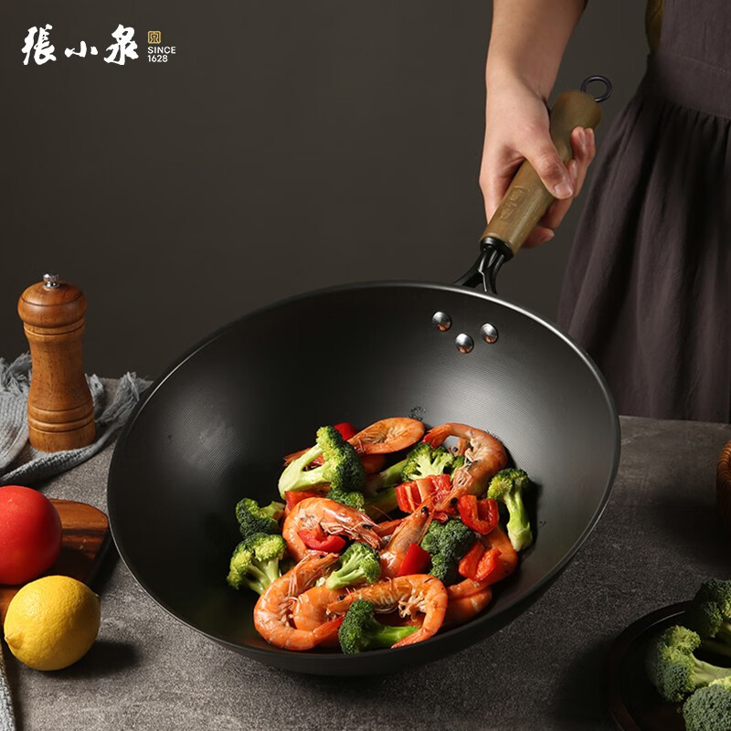 张小泉炒锅 锅具 无涂层锅 具真不锈精铁炒锅燃气专用炒菜锅 铁锅 C31790100手作精铁锅 32cm高清大图
