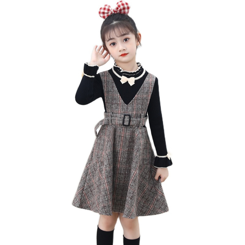 yuebin女童连衣裙秋冬加绒童装冬裙儿童冬季洋气裙子毛呢女公主裙背心