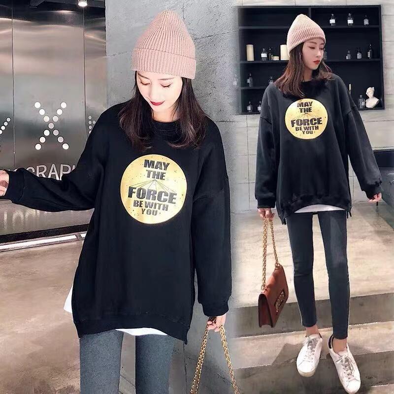 孕妇秋装套装中长款卫衣冬装连衣裙加厚加绒T恤托腹裤上衣俩件套