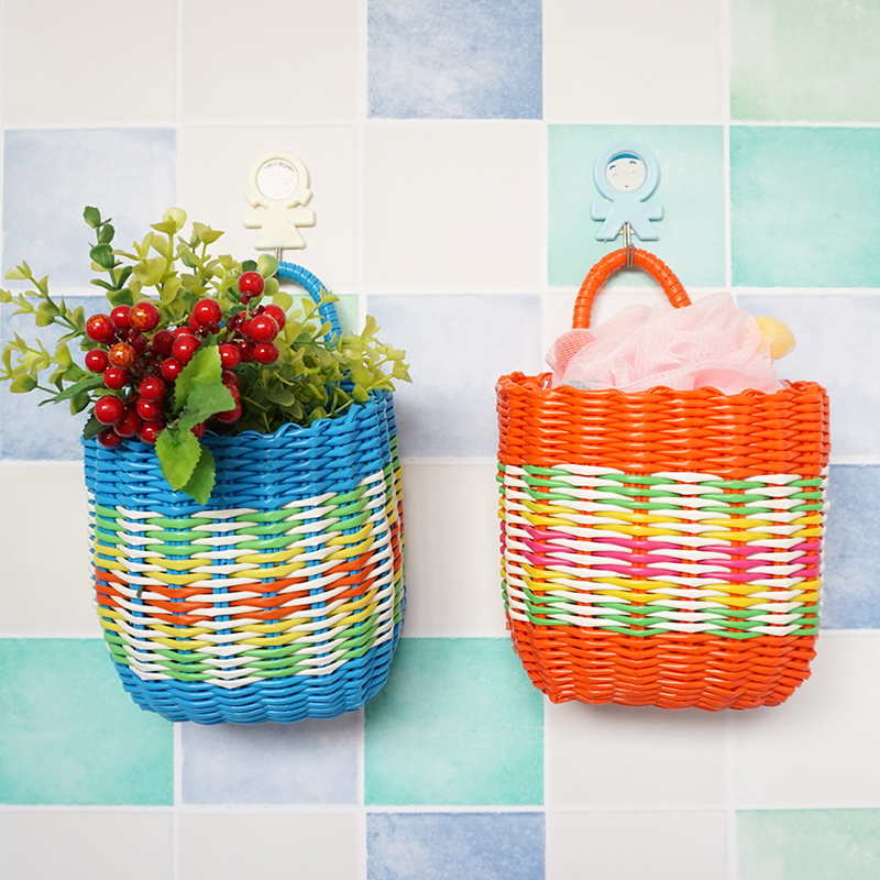 塑料编织浴室厨房收纳篮单把小挂篮化妆品首饰杂物挂式收纳筐高清大图