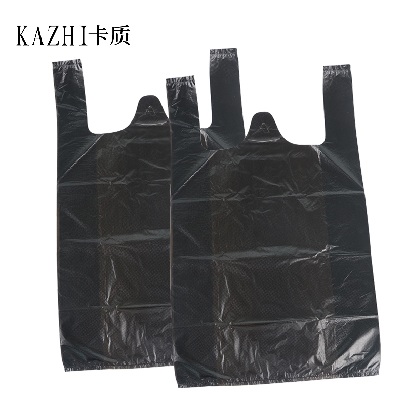 卡质 手提式垃圾袋黑色家用加厚背心式马夹袋一次性提手塑料袋/个 [宽45x62cm][黑色]共50只中厚*2高清大图