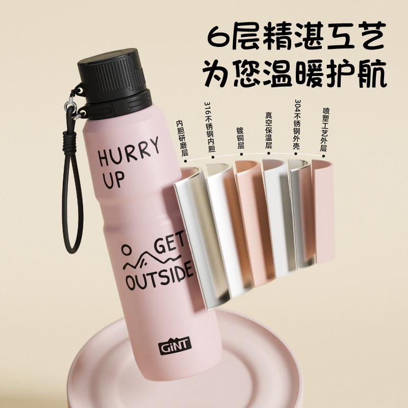 嘉特GiNT 316L不锈钢大容量水杯壶男女士便携户外大肚杯带盖双饮杯子运动水杯650ml GTZ-6314-065Y高清大图