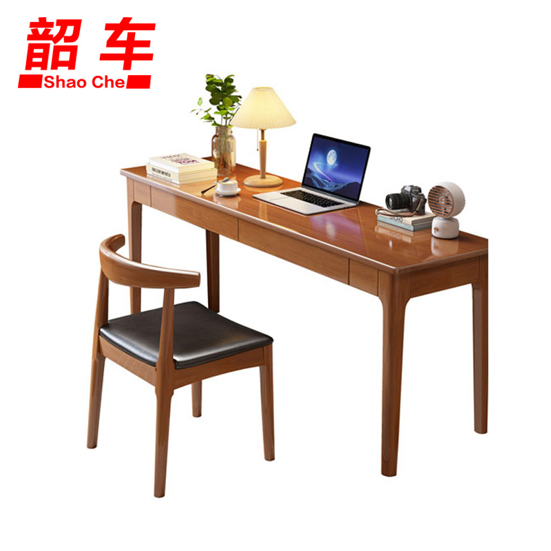 韶车办公桌书桌1.2m+牛角椅套高清大图