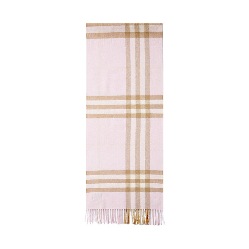 202020新款 BURBERRY 博柏利 男女通用款典藏米色羊绒格纹围巾 粉色8016396