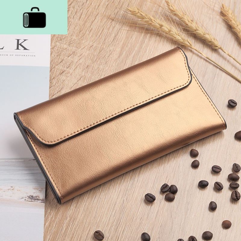 2020新款皮长款钱包女士薄款磁夹简约学生ins皮夹女NEW LAKE 金色