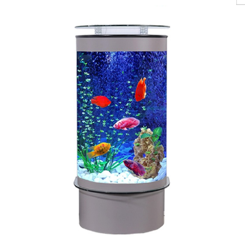 鱼缸客厅小型家用造景落地半圆形玻璃鱼缸水族箱生态免换水轻奢新款立式圆柱形鱼缸高清大图