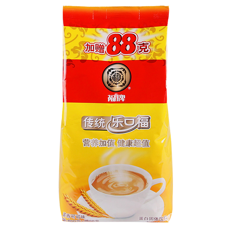 福牌 乐口福 老上海传统麦乳精 浓香可可味蛋白型固体饮料袋装 800g加赠88g