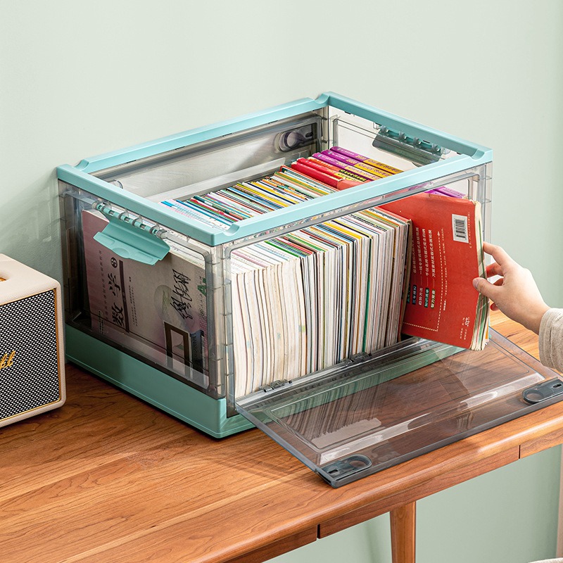 华普思收纳箱侧开门家用整理箱零食杂物折叠箱收纳盒茶色&静谧蓝27L中号39*29*24CM(推荐收纳杂物、玩具、零食)高清大图