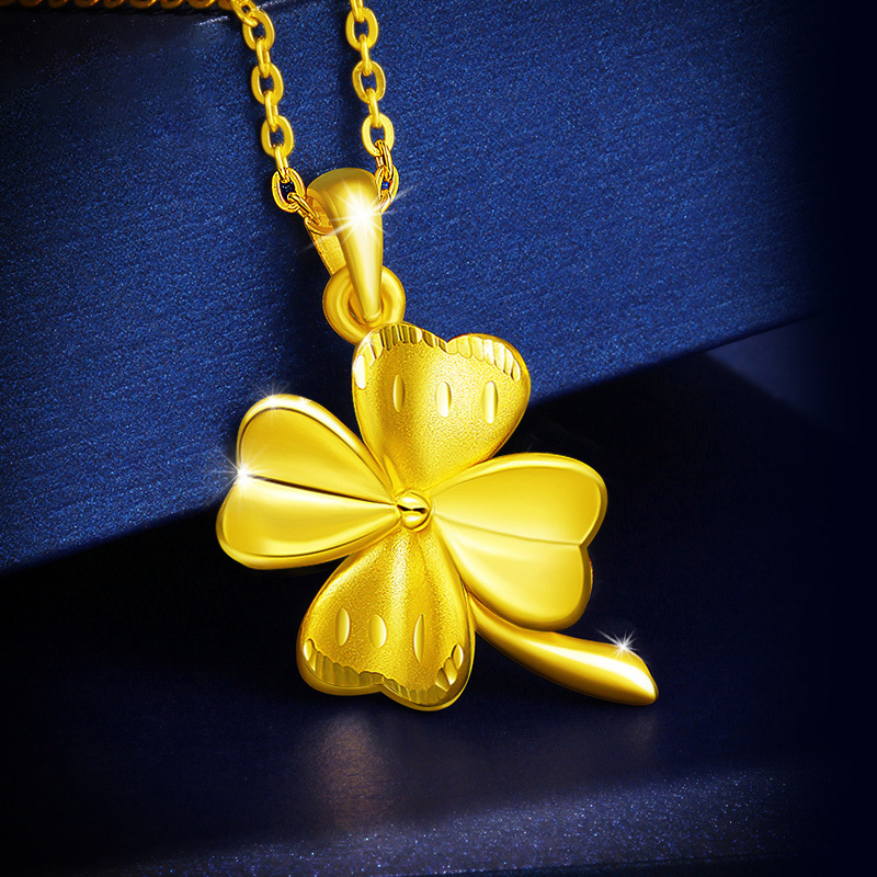 gzuan古钻珠宝四叶草黄金足金3d硬件女士吊坠生日礼物yjd0019