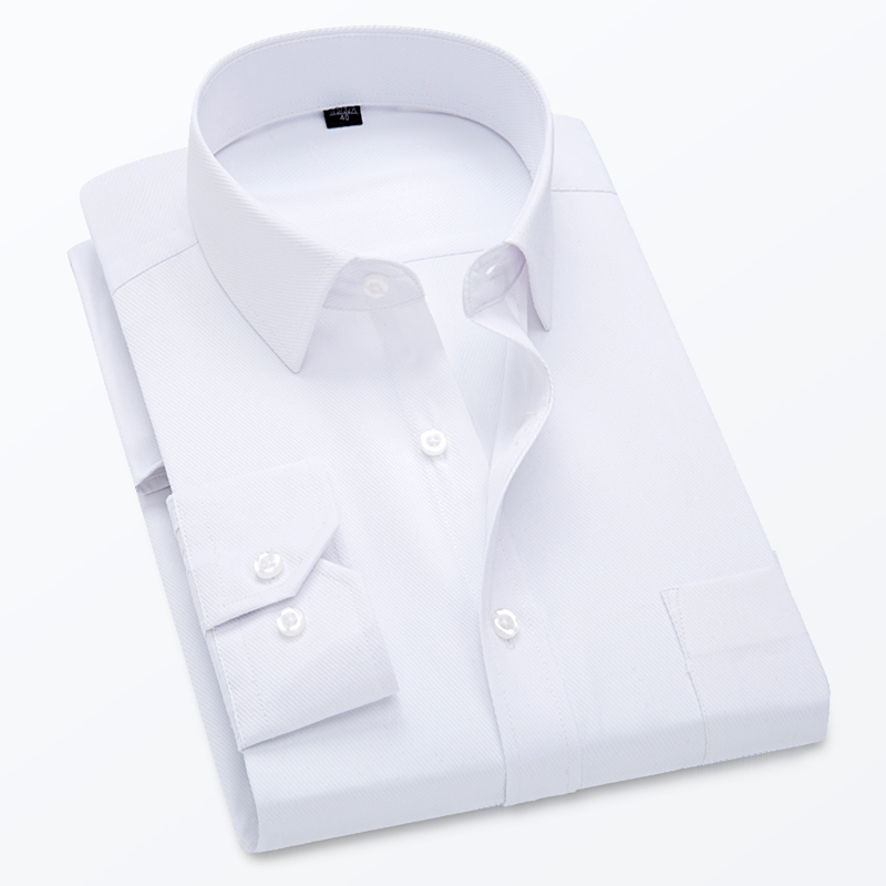 孟康mengkang春秋季男士长袖衬衫韩版修身商务纯色白衬衣男式职业工作