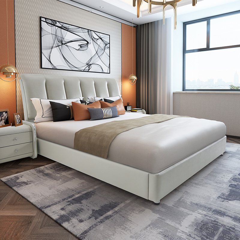 喜临门床天琴湾头层黄牛皮软靠背软床15m18m木质框架真皮皮质承重皮艺