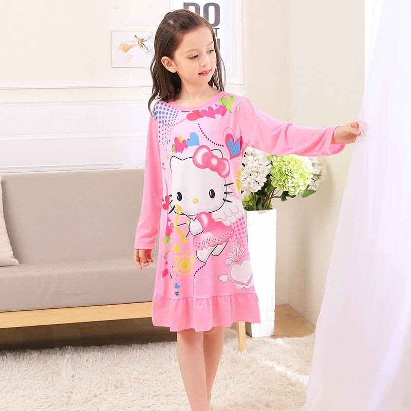 迪鲁奥(DILUAO)春季儿童长袖睡裙女童纯棉睡衣卡通白雪公主裙子冰雪奇缘秋季童装图片