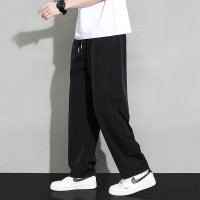 直筒裤男士夏季新款垂感纯色宽松型青少年阔腿休闲冰丝裤 XL 黑色
