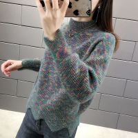 加绒/不加绒秋冬半高领针织打底衫宽松加厚毛衣女 XL建议120-130斤 墨绿色